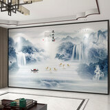 新福壁海新中式电视背景墙壁纸8d立体红色山水3d墙纸江山壁画客厅影视墙布 设计师推荐款式3 定制