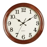 汉时（Hense）实木挂钟客厅挂墙时钟家用挂表创意简约石英钟表HW25棕色45cm