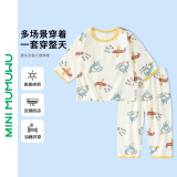 迷你木木屋儿童睡衣春夏男童女童薄家居服套装宝宝夏天薄款服装 小飞机 80