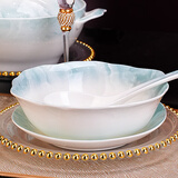 红牡丹景德镇骨瓷碗盘餐具家用陶瓷碗具轻奢米饭碗具釉下彩碗筷喝汤大碗 云锦万里9莲花碗1个