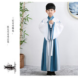 勤思路汉服男童国学服中国风古装书童服装三字经弟子规儿童演出服小学生 如意拼接广袖男款 建议身高150cm
