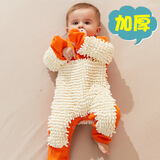 珊诗丽（SexeMara）拖把侠爬行服宝宝拖地爬爬服婴儿连体衣服擦地板防脏春秋夏季男女 厚款：橘色+米白（包手露脚） 90cm 90码（80厘米以上，28斤以下）