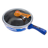 阿里达达 电炒锅电饭炒锅多功能家用电炒锅电热锅加厚电火锅蒸煮无烟不粘锅一体锅 5L 青花瓷山水玻璃真空智能款