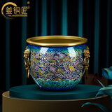 姜铜匠【故宫狮耳缸】铜聚宝盆工艺品办公室客厅玄关家居招财故宫缸摆件 【中号聚宝盆】L13*H9.5CM