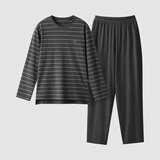 蕉内（Bananain）棉棉305H男女士睡衣睡裤纯棉情侣家居服套装春夏季长袖长裤不闷汗 【男士】彦灰条纹 2XL