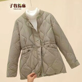 子牧棉麻冬装 女韩版百搭棉衣外套洋气收腰长袖棉服2221 卡其色 M(建议90-105斤)