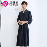 洁丽雅（grace）酒店浴袍吸水速干四季通用男士女夏天薄款情侣睡袍浴衣浴巾式 U56-华夫格藏青色男-【长袖】 2XL180-220斤