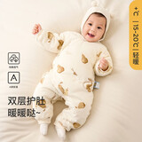 童泰0-6个月婴儿连体衣秋冬季新生纯棉宝宝衣服偏开哈衣夹棉爬服 棕色鸭梨 66cm (建议3-6个月身高60-68cm)