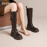 达芙妮骑士靴女长靴长筒靴百搭学院风气质皮带扣调节2025冬季新款 棕色 37 (235mm) 标准码