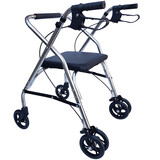 烨泰（YETAI）加粗加厚老年人助行器带轮带座助步器老人手推车不锈钢残疾学步车 黑色皮面万向轮带刹车 加粗加厚不锈钢管