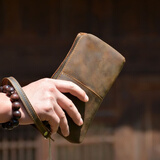 BARNOROO手拿包牛皮疯马皮复古长款男士钱包真皮手抓包大容量手拎皮夹包 疯马皮深棕色（偏硬实材质） 小包