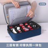 立信 印章收纳盒多格印章箱大容量带密码锁营业执照印章收纳包便携印章执照一体包高档公章盒收纳袋 蓝色3层(防水布配2片网隔片)20个章位