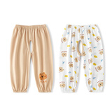 棉大班（MIANDABAN）儿童防蚊裤夏季薄款纯棉男宝宝开裆裤婴儿裤子幼童灯笼裤开档睡裤 卡其+咖色小熊 90CM