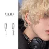 芯奢男士银色耳环养耳洞素圈高级感男生小众感痞帅男款时尚吊坠耳饰 一对