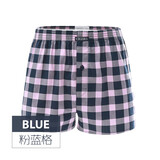 仕乐纯棉阿罗裤男平角裤宽松大码内裤男式全棉裤衩梭织胖子加大码裤头 粉蓝格 1条 L