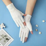 幻美迪开车防晒手套女春秋薄款骑行防滑棉透气夏季遮阳短款新品户外驾车露二指半指露指触屏手套 白色-熊头漏二指 均码