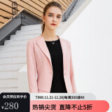 名师路小西装外套女春秋装新款时尚通勤驳领纯色一粒扣七分袖短外套女 藕粉色10 M