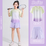 NICKYBABY女童运动速干衣套装2025新款夏季跑步羽毛球训练服儿童休闲网球服 18837紫色+18410紫色【套装】 150 cm