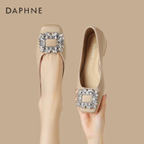 达芙妮单鞋女气质方头粗跟水钻低跟鞋通勤女鞋子4023101037 杏色 39