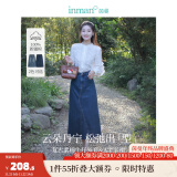 茵曼（INMAN）复古分割设计牛仔裙2024秋季女装新款洗水A字宽松显瘦半身裙子 深牛仔蓝 L