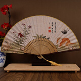 臻臻上品扇子女古风丝绸折扇中式古装汉服舞蹈扇折叠扇中国特色礼品送老外 复古花园猫蝶 7寸丝绸折扇