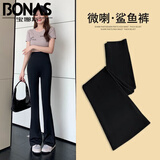 宝娜斯鲨鱼裤女外穿春夏款芭比裤瑜伽高腰紧身打底裤显瘦打底裤袜 黑色 喇叭款 1条 L (适合105-130斤)