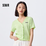 森马（Semir）【夏日T恤合辑】短袖T恤女中长款满印夏印花落肩上衣宽松显瘦凉感 L款短款紧身-柠绿40140 160/84A/M