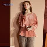 安之伴睡衣女士晚秋冬双面法兰绒多色长袖圆领套头厚款保暖简约舒适家居 桔色 S