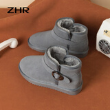 ZHR冬季雪地靴女短筒网红平底短靴女百搭靴子不易滑加绒加厚保暖棉鞋 浅灰色 37