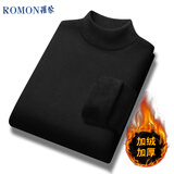 罗蒙（ROMON）男士半高领套头毛衣加绒加厚打底针织衫休闲上衣外套男黑色4XL