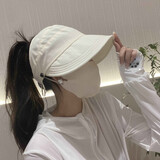 笙格儿防晒帽女夏季帽子扎马尾防紫外线户外时尚休闲遮阳帽鸭舌帽太阳帽 米白 可调节