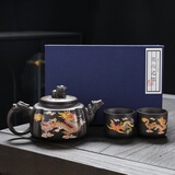 正宗紫砂壶变色茶壶龙凤呈祥茶具半手工凤鸣四方壶带鸟叫声泡茶壶 变色凤鸣紫砂四方壶-1壶2杯