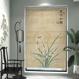 旺厨坊复古卷帘窗帘遮光防风阳台手动卧室茶室书房小窗户遮阳帘免打孔 复古中式15 免打孔