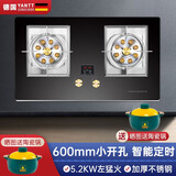 妍太太德国【600*300小开孔尺寸】燃气灶天然气灶煤气灶双灶台煤气炉九腔猛火灶具台嵌两用 1级能效定时双猛火钢化玻璃（332） 管道天然气