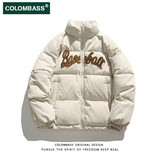 Colombass日系复古毛巾绣棉衣男冬季加厚保暖棉袄外套宽松潮牌面包服棉服 米白色 XL/180(建议135-155斤)