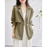 德玛纳（dme）【收腰式外套】春秋通勤翻驳领长袖纽扣风衣女外套