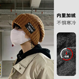 目丸帽子男士秋冬季毛线帽加绒保暖百搭冷帽宽松大头围显脸小针织帽男 咖啡色【加绒加厚】