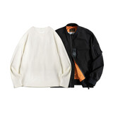 马登工装美式空中MA1飞行员夹克军事风短款外套复古棒球服男潮秋上衣 黑色MA1+米白长T S