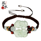 风水阁翡翠貔貅红绳手链手工编织男女情侣款本命年手绳子 小号双貔貅咖啡绳配圆盒N4