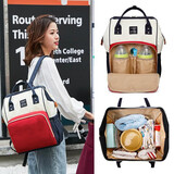 微光里妈咪包干湿分离双肩包大容量保温学生书包手提包多功能收纳旅行包 妈咪包双肩包【米白配红】