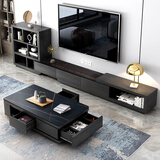 朵乐唯 岩板茶几电视柜组合简约现代北欧大理石火烧石黑色客厅家具套装 1.3米茶几+电视柜