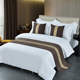 卡玛奴宾馆酒店客房床上用品民宿床尾巾床旗床盖床尾垫装饰条床围巾床搭 咖色升级款 1.8米床使用50*240cm