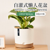 漫生活 塑料花盆(约11.8升/盆)口径250mm米白1只圆形花盆加厚一体盆