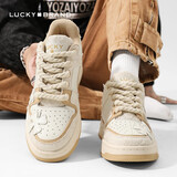 LUCKY BRAND【武艺同款】板鞋 情侣款女鞋四叶草运动鞋透气皮革男单鞋休闲鞋 【幸运四叶草】米色 36