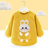 稚新宝宝罩衣防水防脏儿童秋冬季男女孩反穿衣围兜吃饭衣婴儿围裙 立体口袋兔黄 90(15码建议1-2周岁)