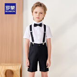 罗蒙男童礼服夏季儿童毕业演出服幼儿园背带裤花童 黑色套装 130