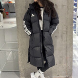 阿迪达斯（adidas）羽绒服男女穿大码 2025冬季过膝长款户外运动服保暖连帽外套女 黑色 /过膝长款 L 【建议体重140斤-160斤】