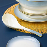 国玥景德镇碗碟套装轻奢骨瓷碗盘组合金边陶瓷碗具菜盘家用单个餐具 渐变灰大勺