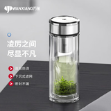 万象双层玻璃杯男女士商务办公泡茶杯加厚大容量便携车载隔热防烫水杯 V49RL钛银色-礼盒装 480ml