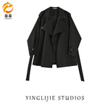 慕幕黑色风衣外套男士英伦风中长款2025秋冬新款小个子休闲加棉大衣男 051黑色短 XL 建议120斤-140斤